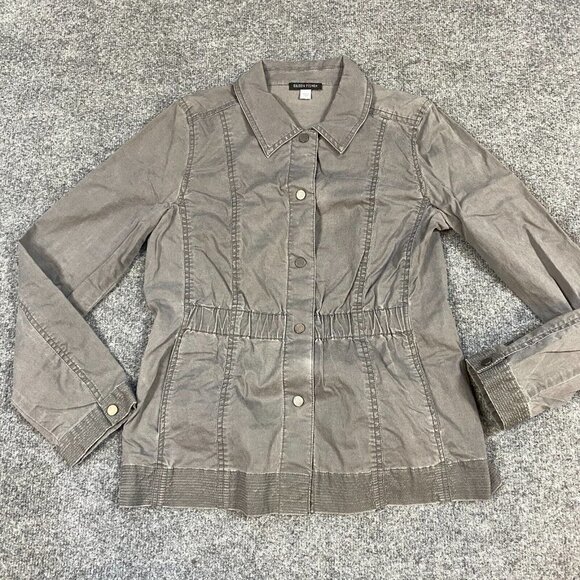 Eileen Fisher Jacket S Gray Solid Cotton Blend Field Lagenlook Snap Buttons - Picture 1 of 14